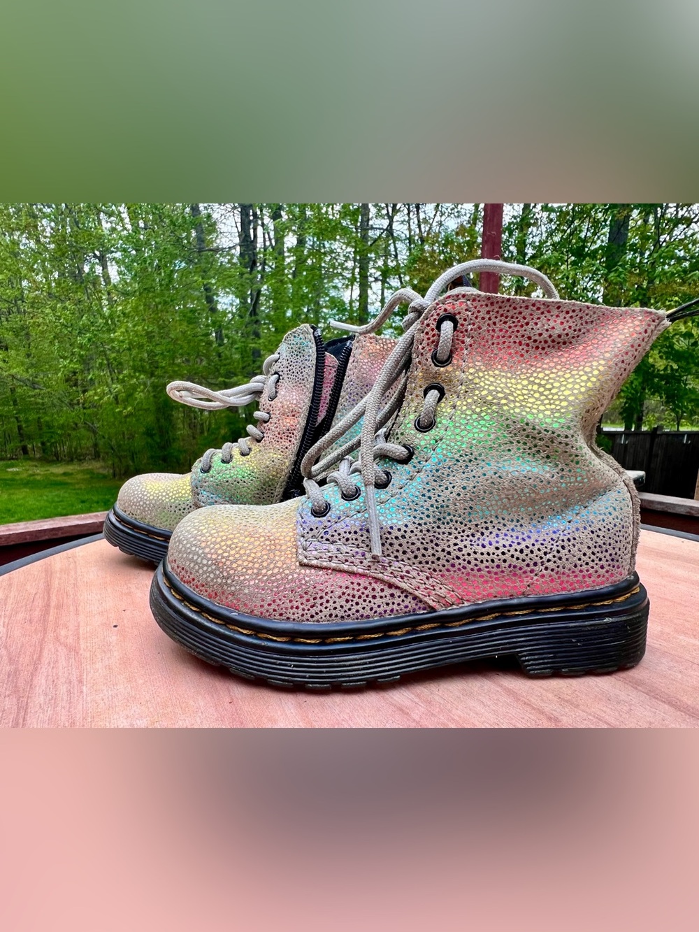 Dr Martens 1460 Pascal Iridescent Boots Rainbow Leather Toddler Kids Size US 7 - Picture 3 of 11